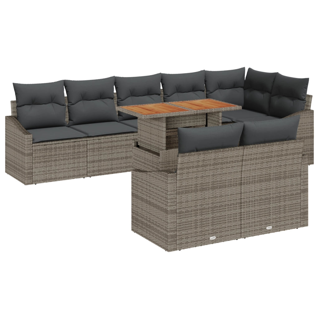 Set da pranzo giardino 9 pezzi con cuscini grigio polyrattan