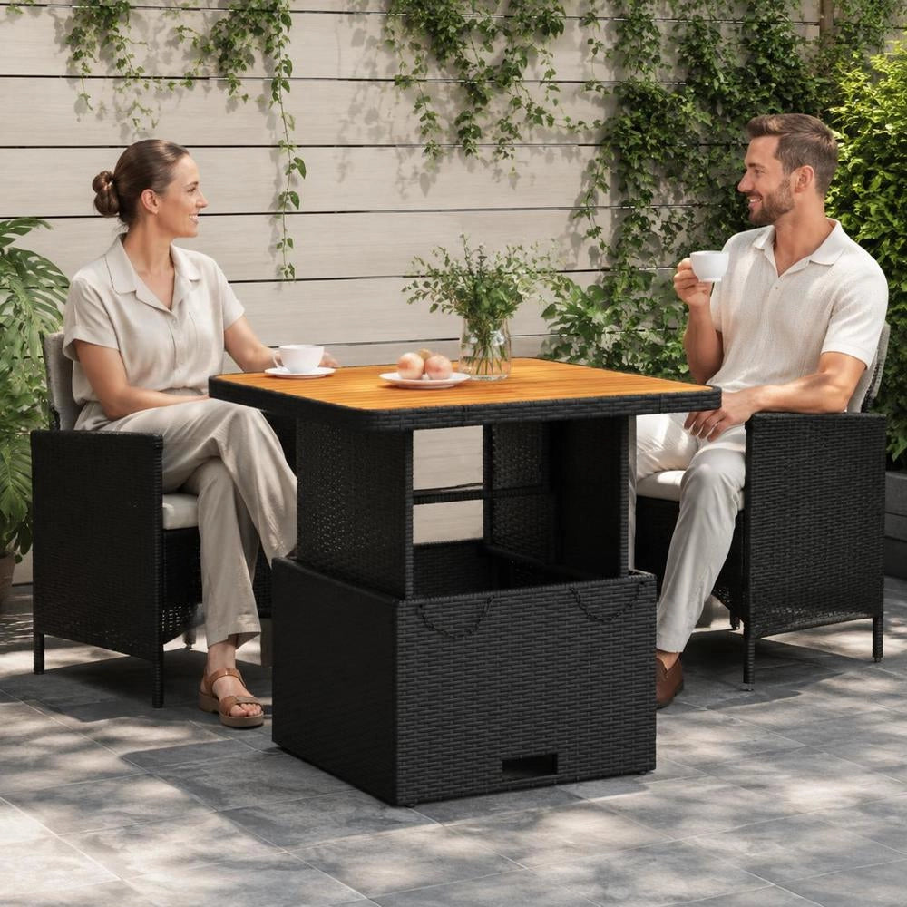 Garden Table Black 80x80x71 Cm Poly Rattan And Acacia Wood