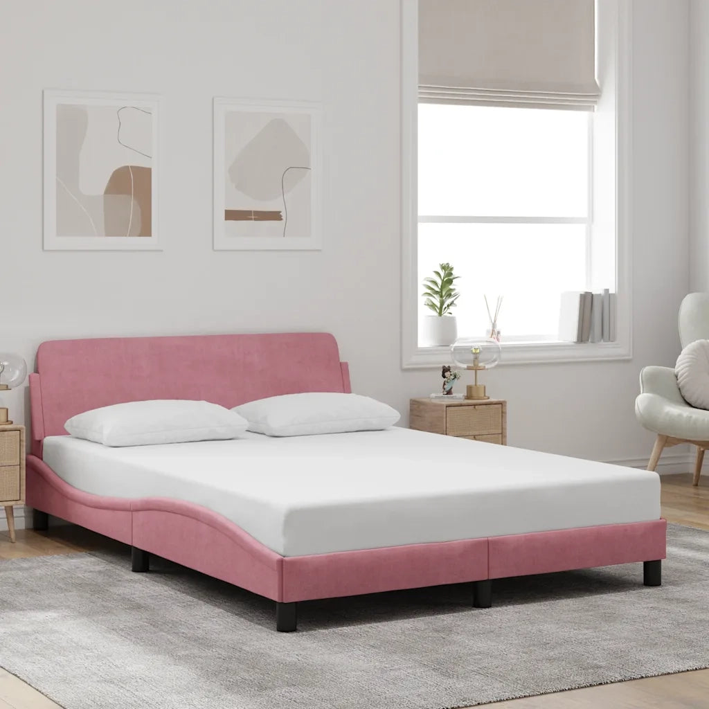 Giroletto con Testiera senza Materasso Rosa 140x190 cm Velluto