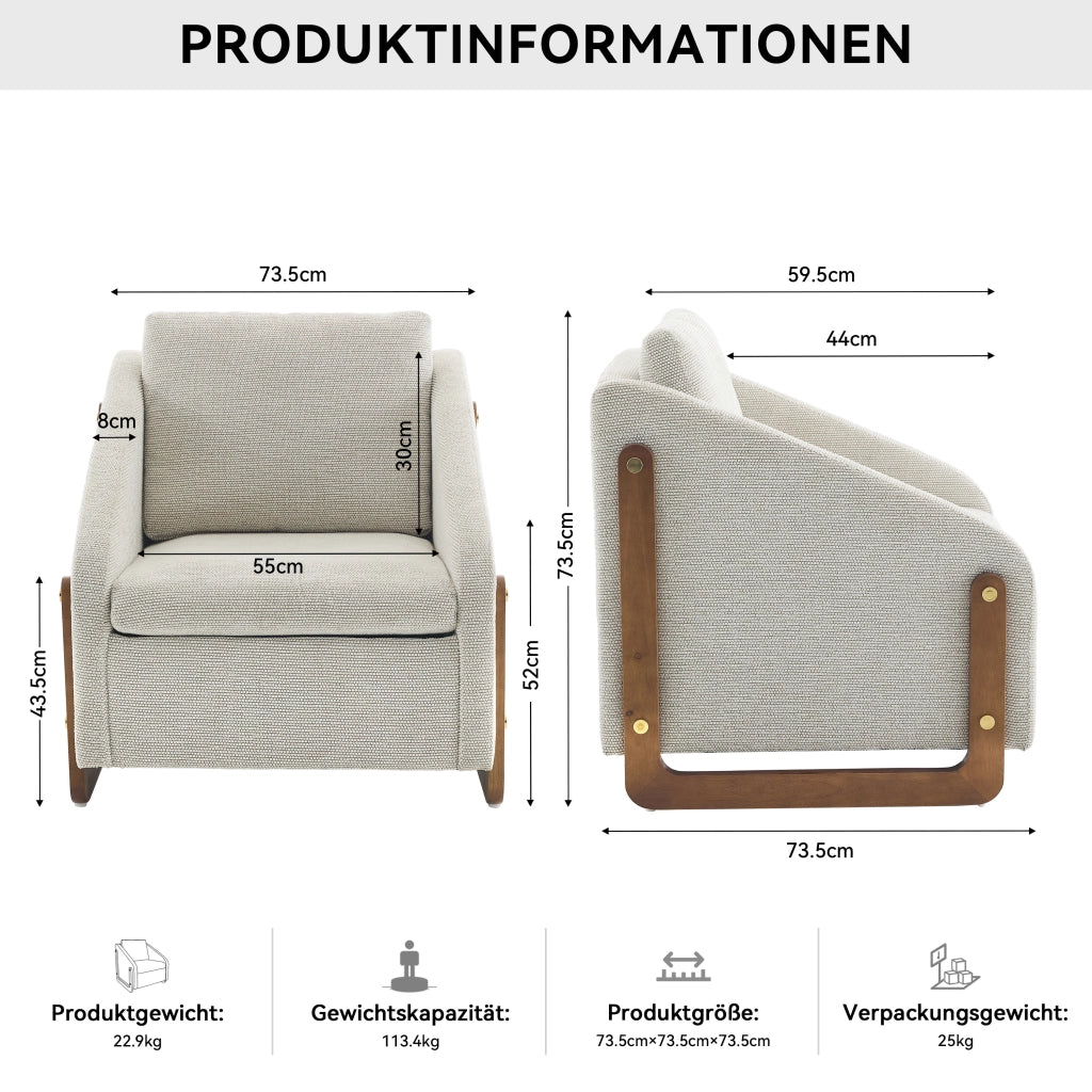 Poltrona con Braccioli e Cuscino Schienale ¨C MINIMAL ¨C Tessuto Boucl¨¦ Beige, 73,5x73,5x73,5 cm