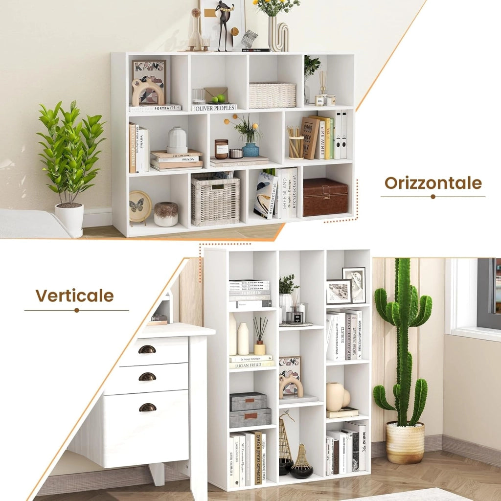 Libreria Aperta con 11 Scomparti, Libreria a Cubi, Arredamento Casa, Scaffale da Ufficio, 74 x 24 x 106 cm (Bianco)