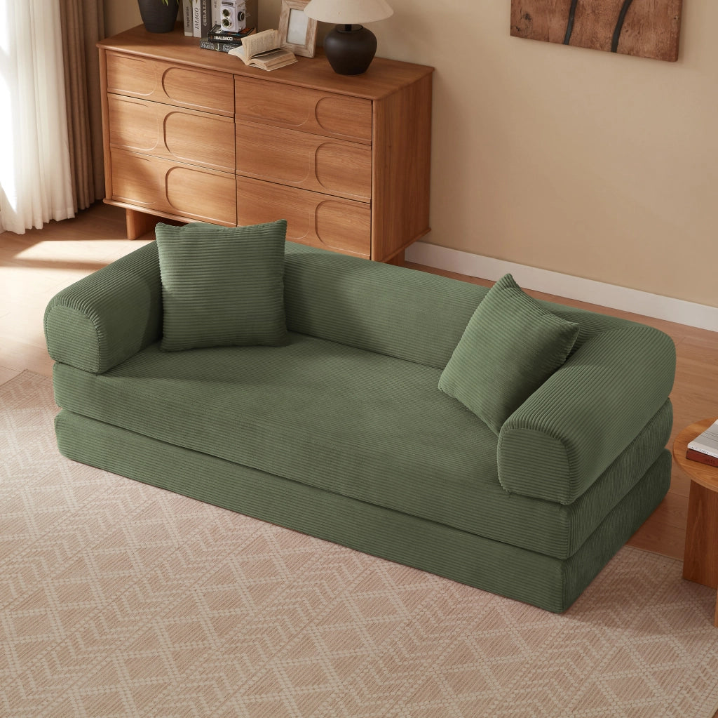 Divano letto modulare verde in velluto con imbottitura in schiuma