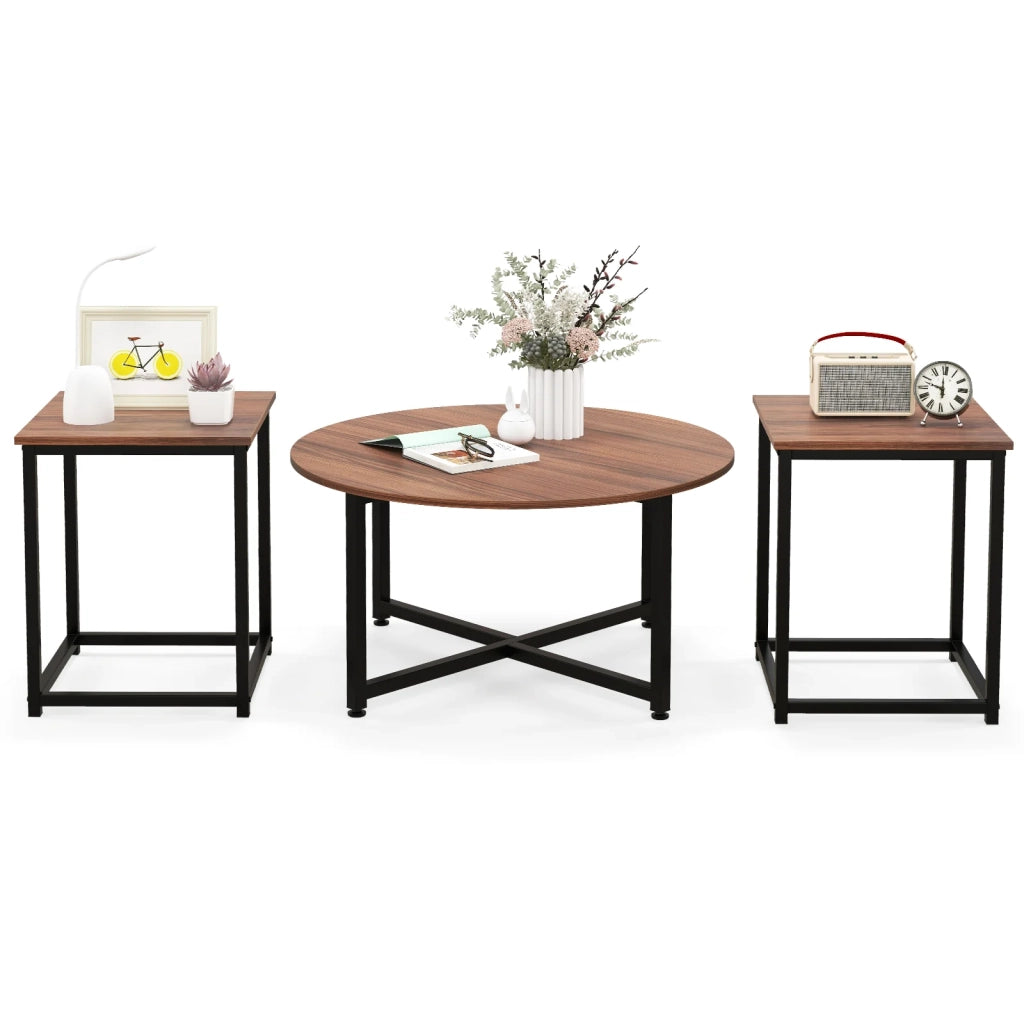 Set di 3 tavolini rotondi (80 x 42 cm) e quadrati (40 x 40 x 50 cm) ampia superficie design moderno legno di noce ingegnerizzato 20_0021028