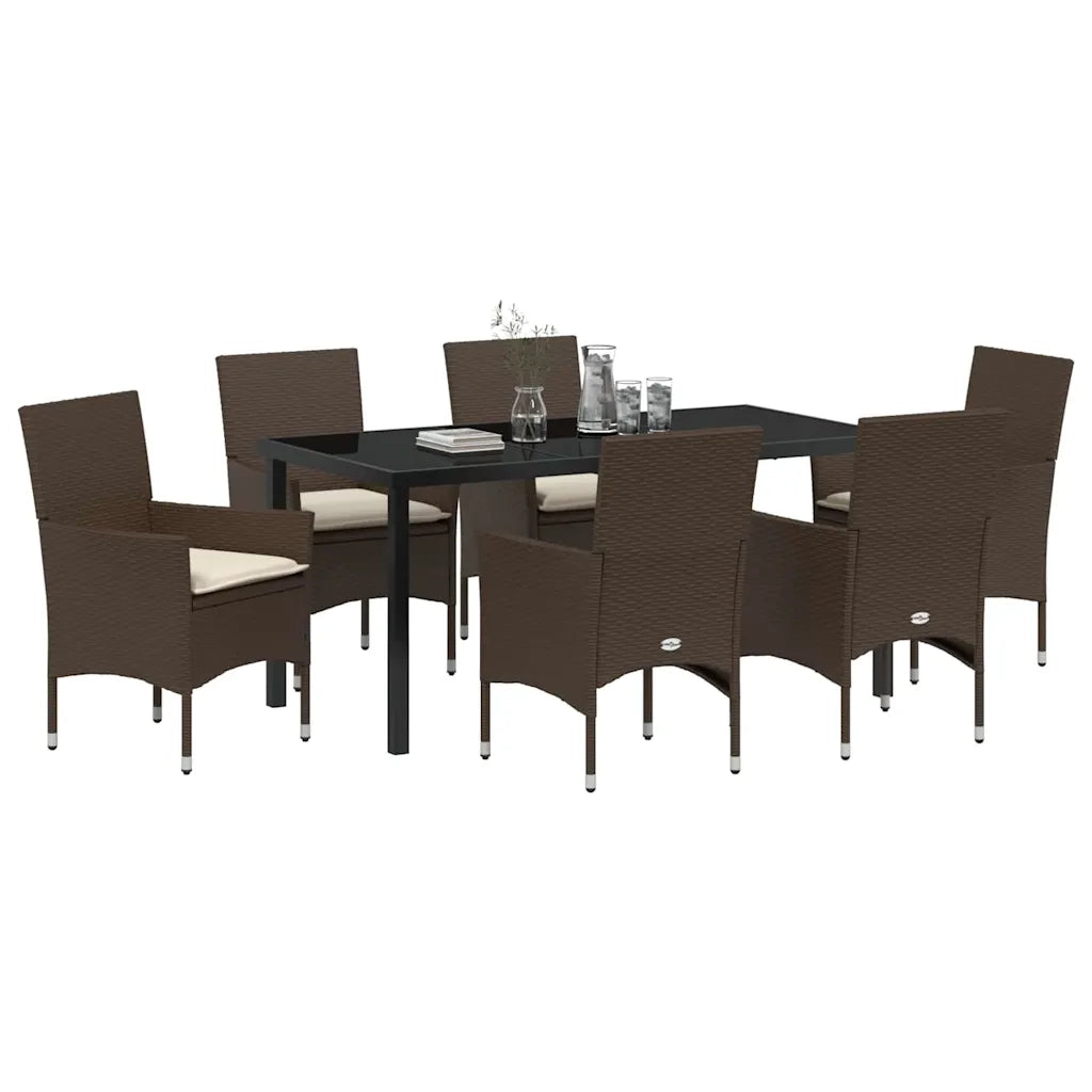 Set da Pranzo per Giardino con cuscino 7 pcs Marrone polyrattan 3379783