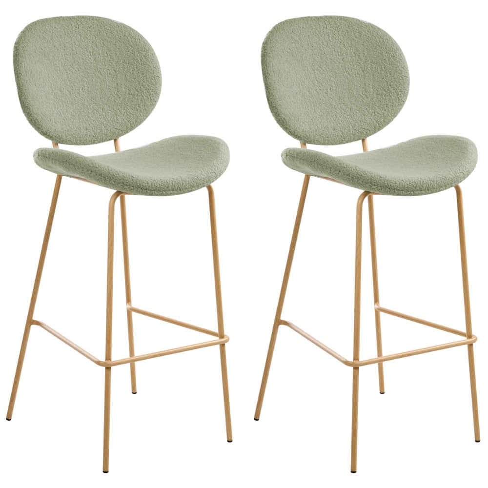 Set di 2 sedie con gambe senza braccioli Bouclè PU Gambe in ferro nero Design contemporaneo e retrò Sedute per la sala da pranzo verde chiaro
