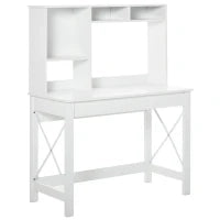 Scrivania con Spazio di Archiviazione, Scrivania Libreria in Legno Moderno con Mensole e Ampio Piano per Spazi Ridotti, Ufficio a Casa, Camera da Letto, 105 x 50 x 137,5 cm, Bianco