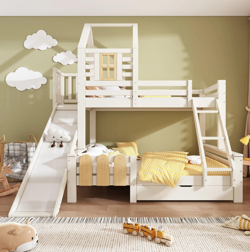 Letto a castello 90x200/140x200 con scivolo e cassetto