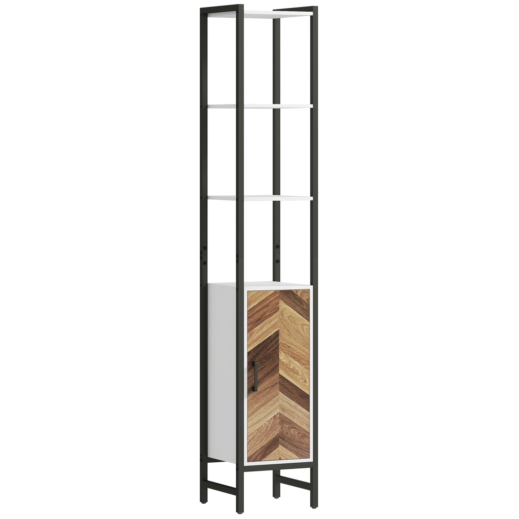 Mobile alto bagno con 3 ripiani aperti e anta ¨C Xylo ¨C Bianco e noce 30x30x170 cm