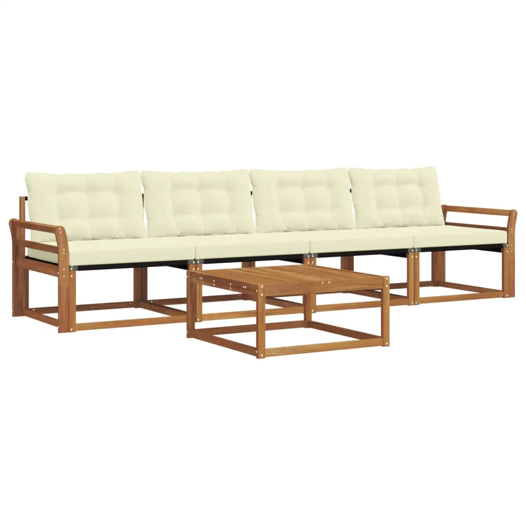 Set di divani da esterno con cuscino 5 pcs Naturale e Crema