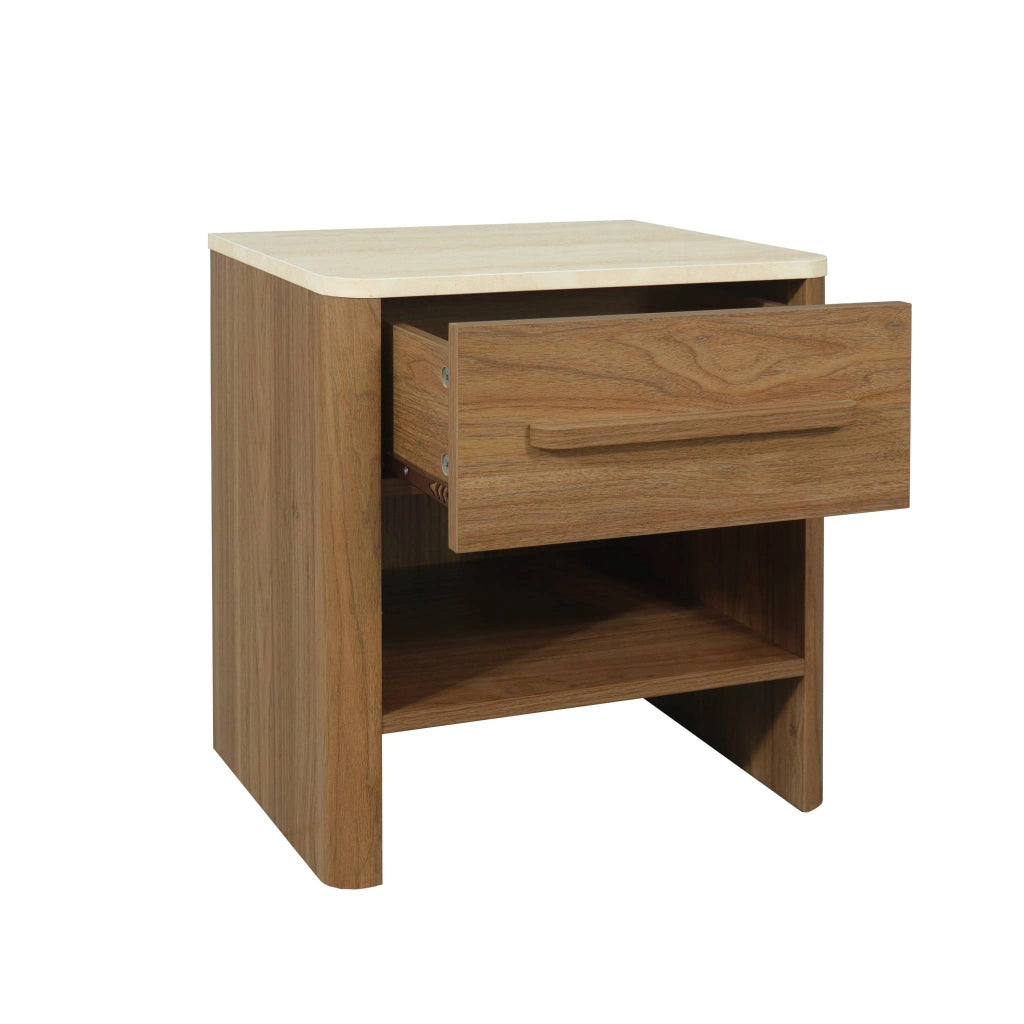 set  2 comodini con decorazione in legno ed effetto travertino, 1