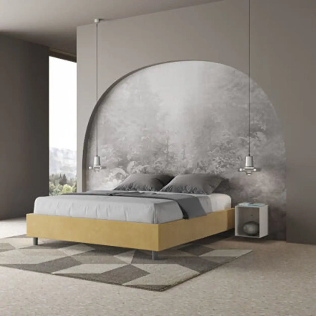 Letto matrimoniale con rete imbottito 160x200 microfibra ocra Azelia