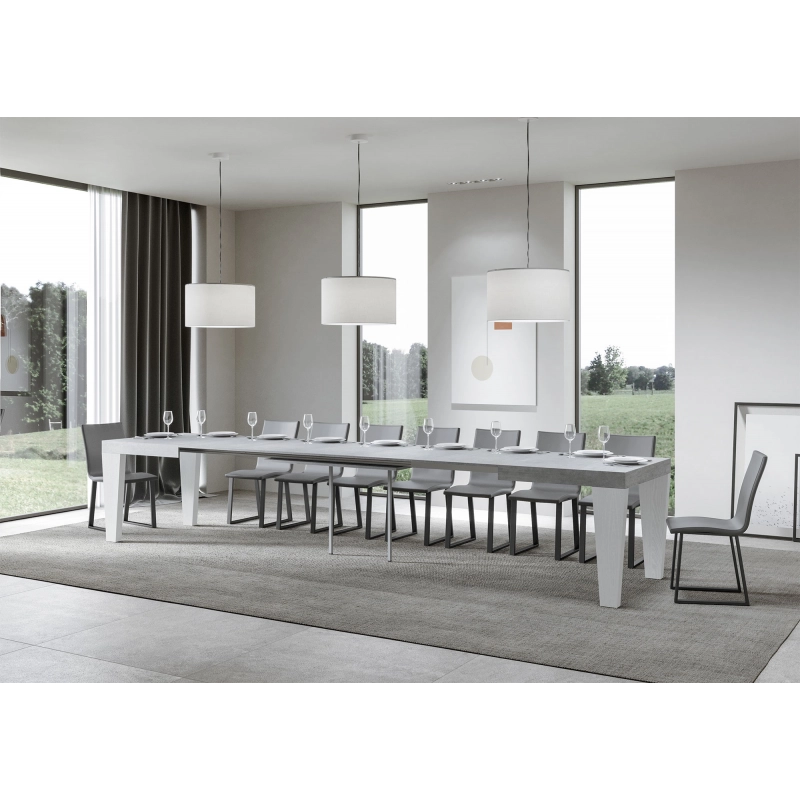Tavolo allungabile 90x160/420 cm Spimbo Mix piano Bianco Frassino - - Cemento/Bianco Frassino