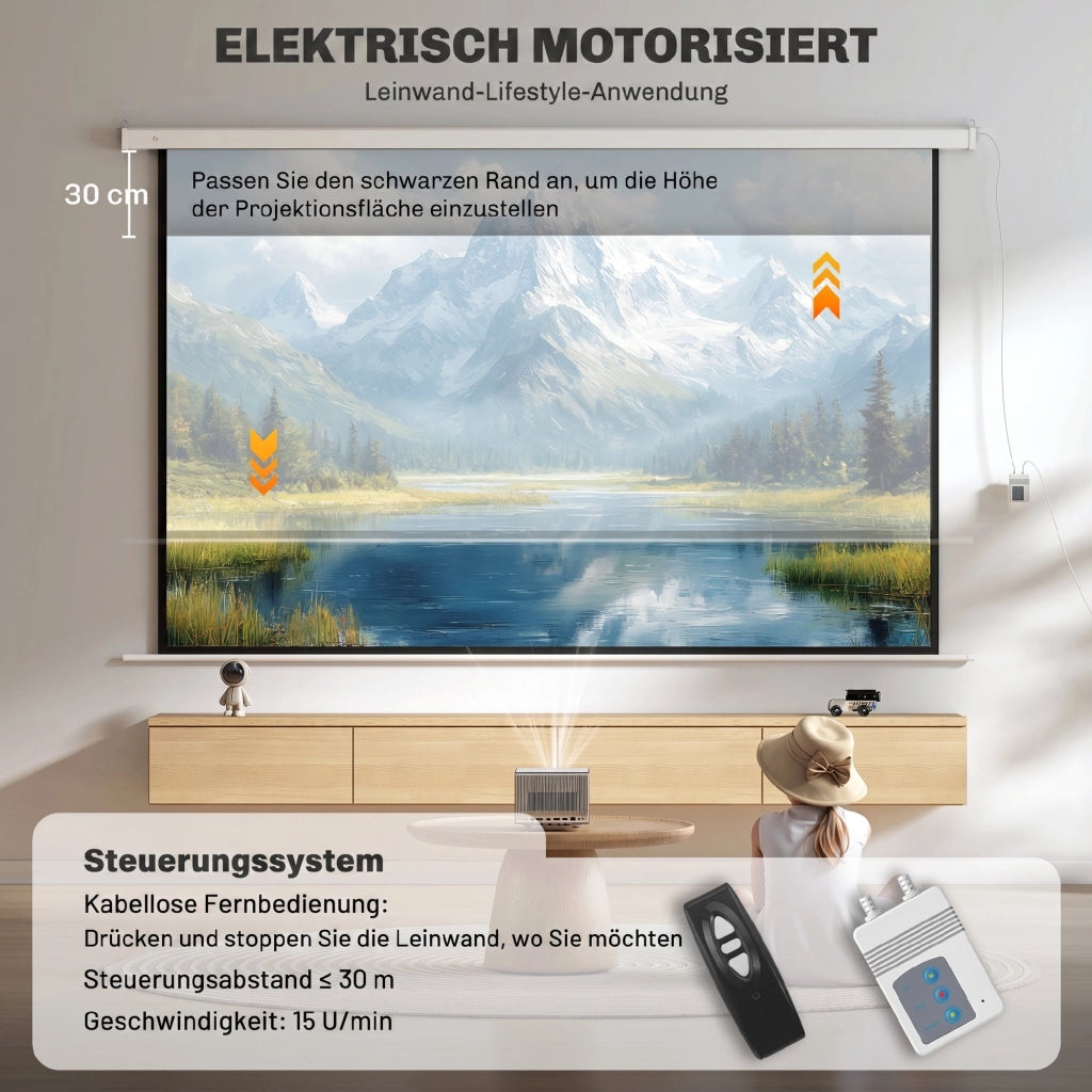 Schermo per Proiettore Elettrico 120' 293x193cm ¨C Xylo ¨C 16:9 4K HD Bianco con Telecomando