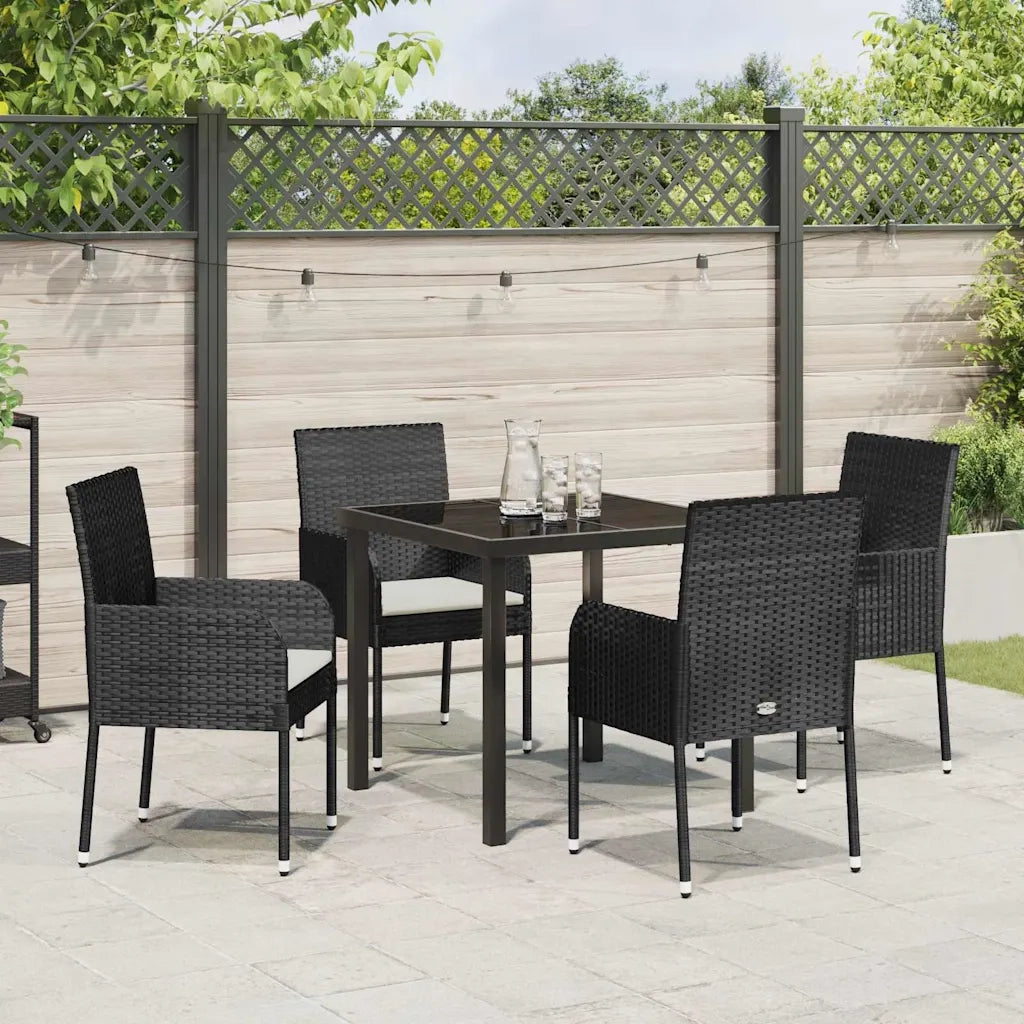 Set da Pranzo per Giardino con cuscino 5 pcs Nero polyrattan