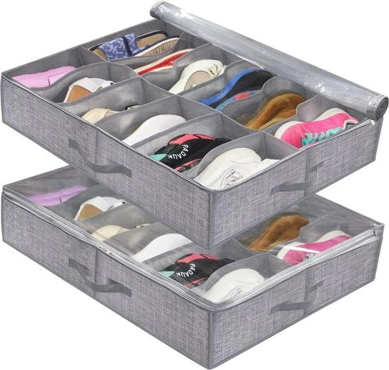 Organizzatore di Cassetto per Scarpe - Set da 2 con Maniglie Rafforzate e Distributori Regolabili