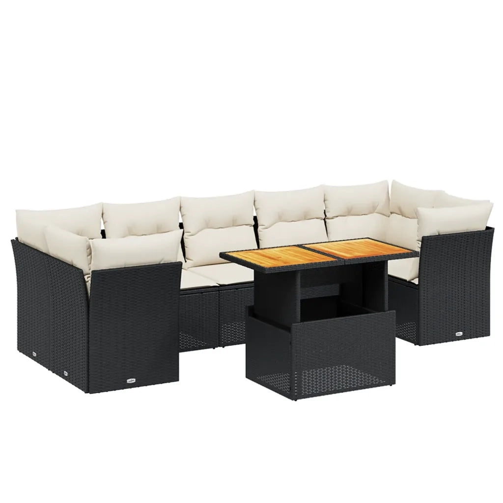 Set Divani da Giardino con Cuscini 8 pz Nero in Polyrattan