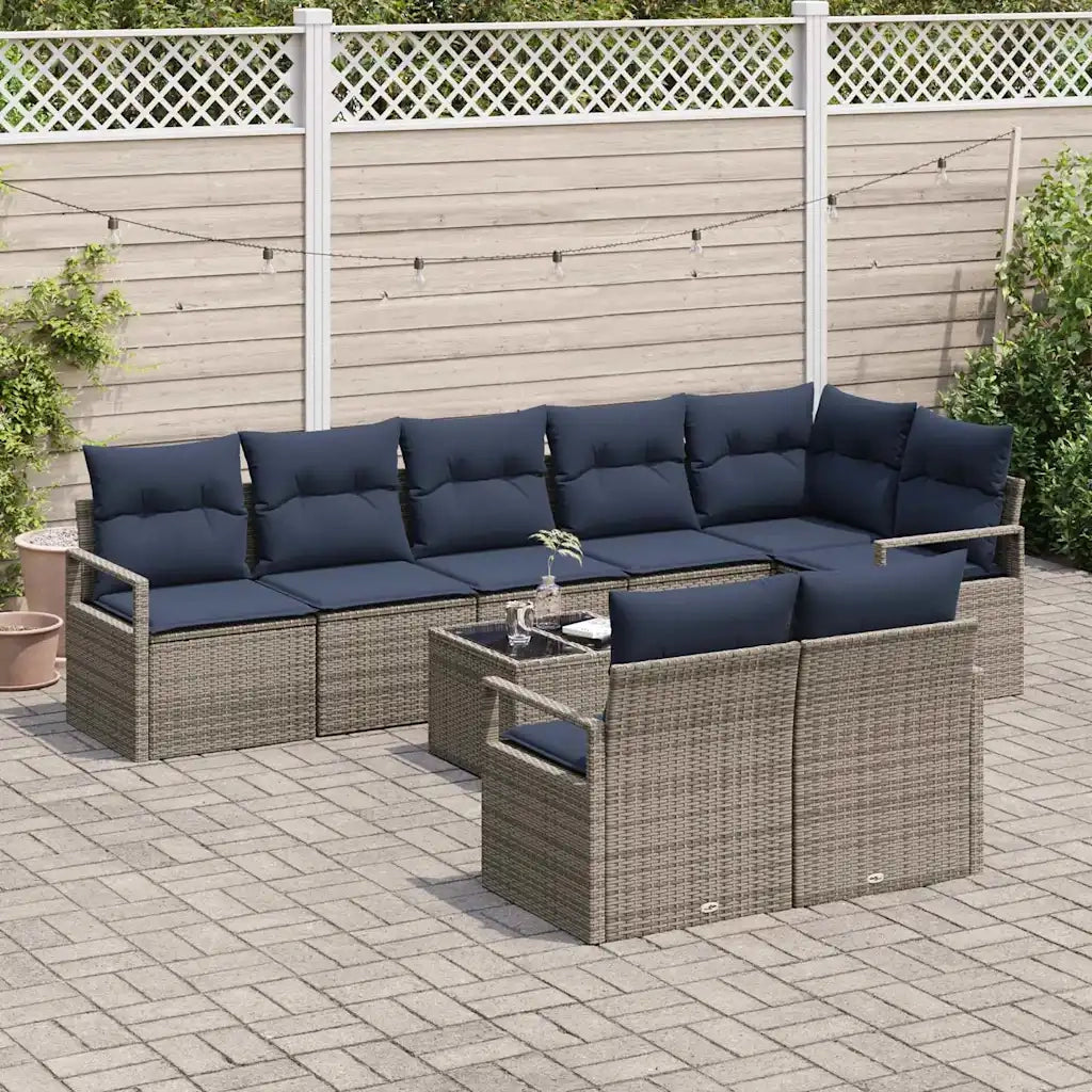 Set di divani 9 pcs Grigio polyrattan