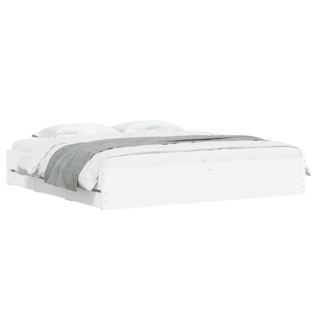 Letto matrimoniale | Letto per adulti | Giroletto con Cassetti Bianco 200x200 cm in Legno Multistrato