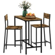 Set Bar da 3 Pezzi, Tavolo da Bar, 2 Sedie, MDF, Telaio in Metallo, Resistente all'Acqua, Marrone