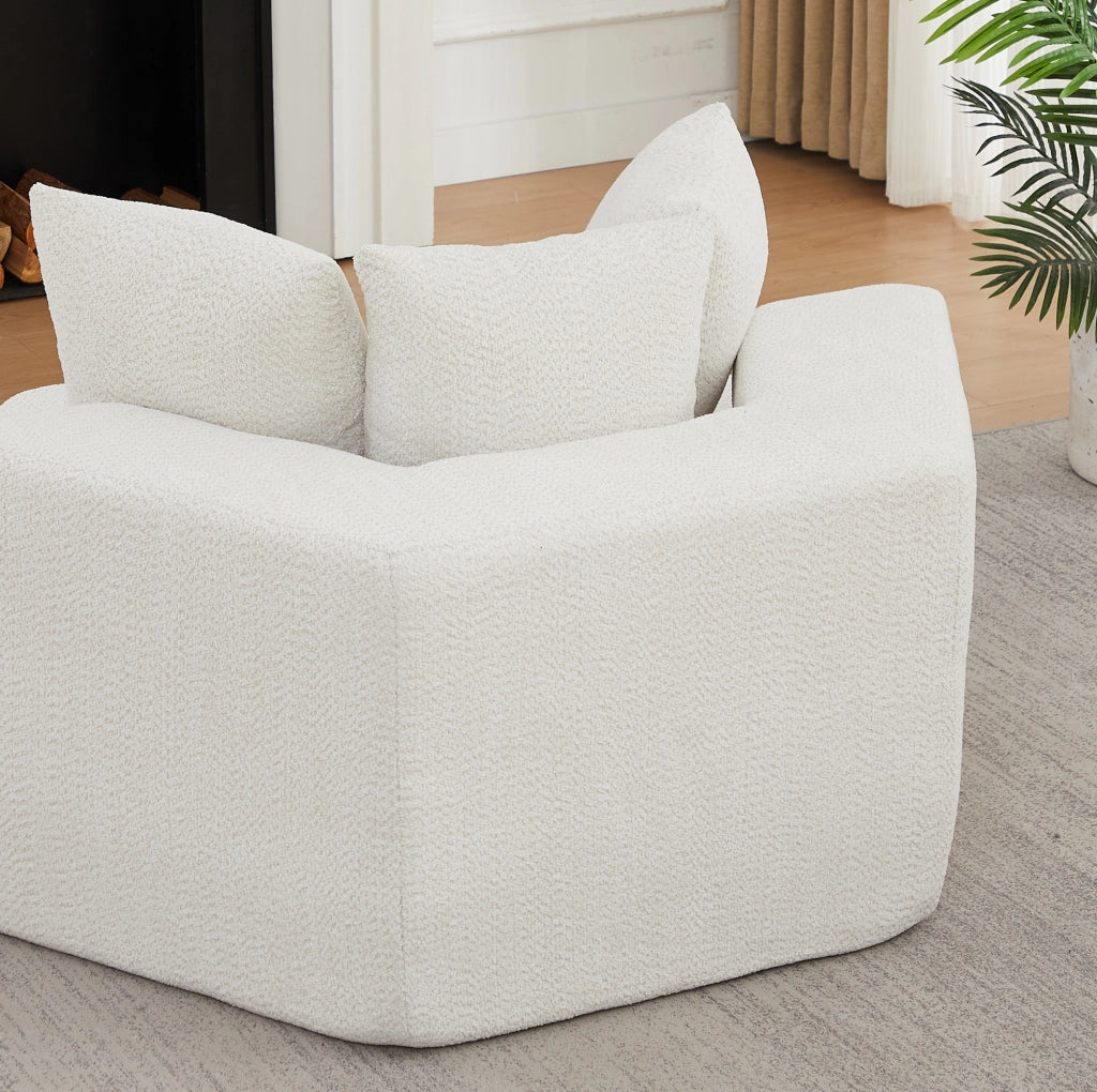 Poltrona lounge modulare esagonale beige in ciniglia con tre cuscini