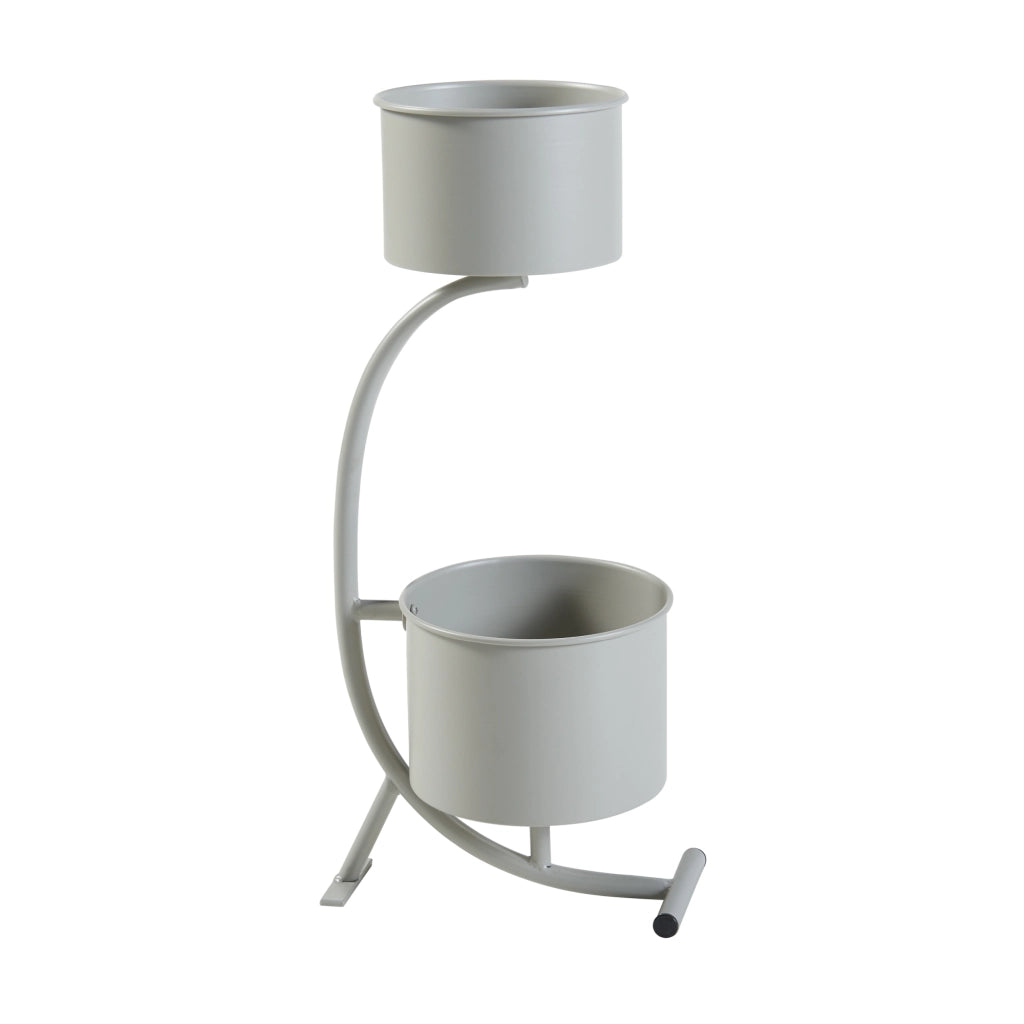 Stand Portapiante Almelo con 2 Portavasi Cilindrici - Grigio Chiaro [en.casa]
