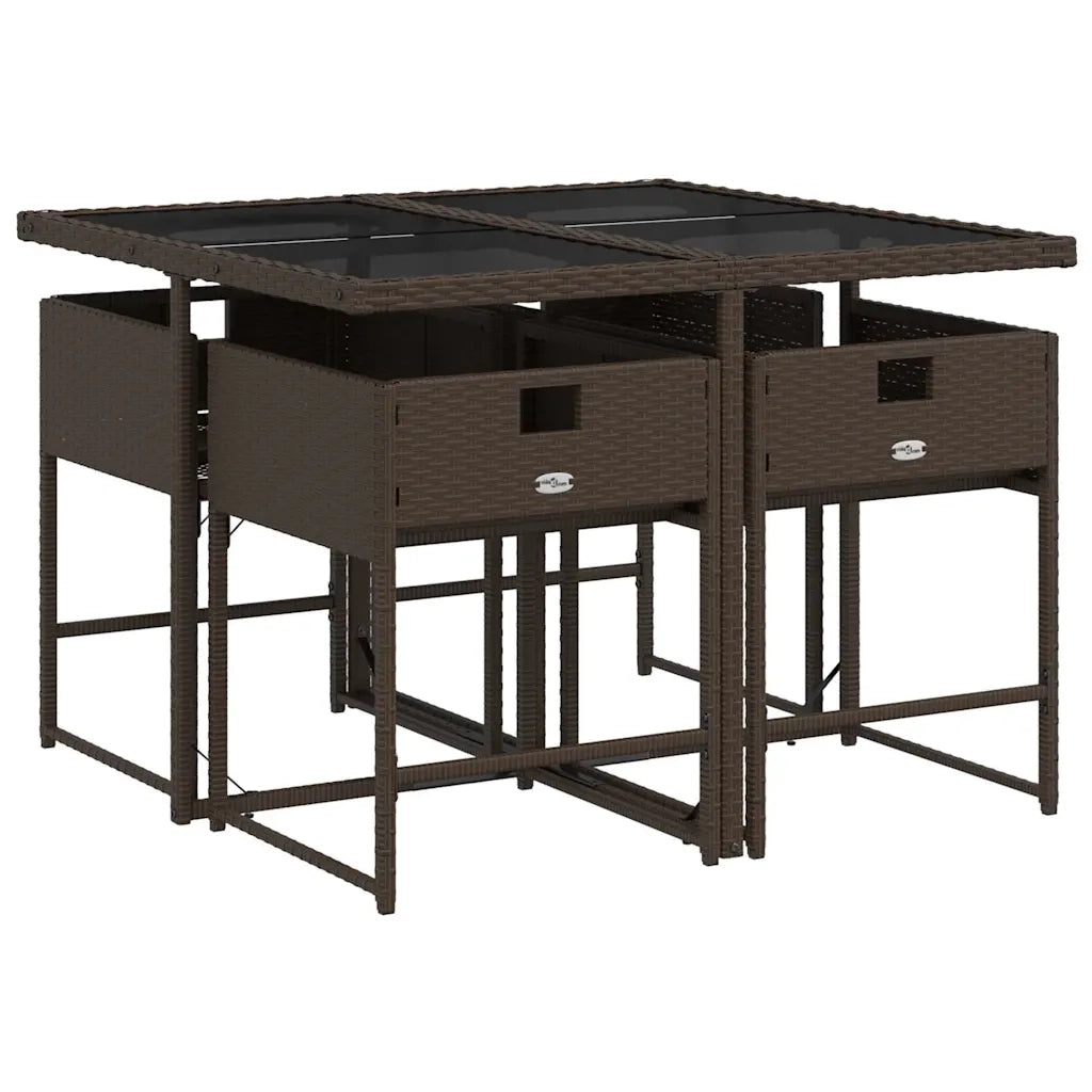Set da Pranzo da Giardino 5pz con Cuscini in Polyrattan Marrone 3211257