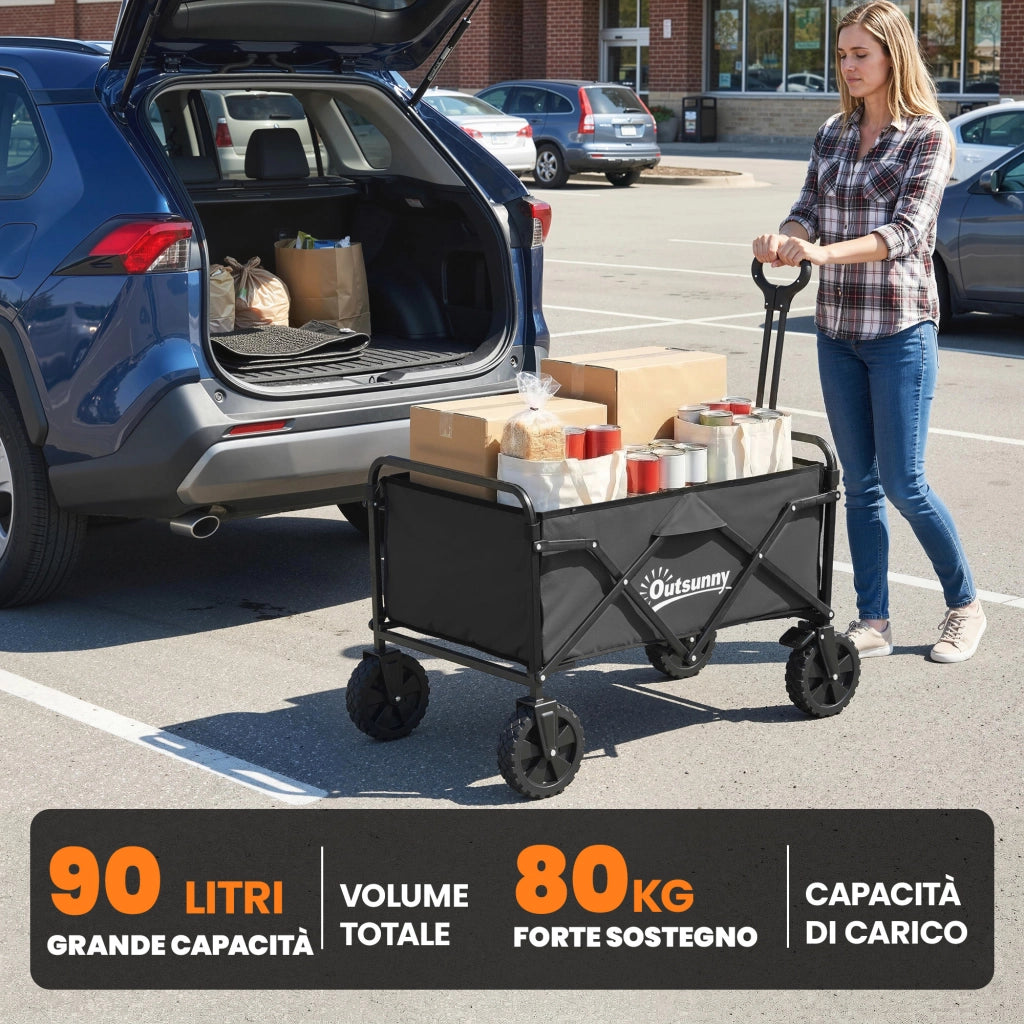 Carrello da Giardino Pieghevole ¨C zephmum ¨C Nero, 90L, con Manico Regolabile e Portabicchieri