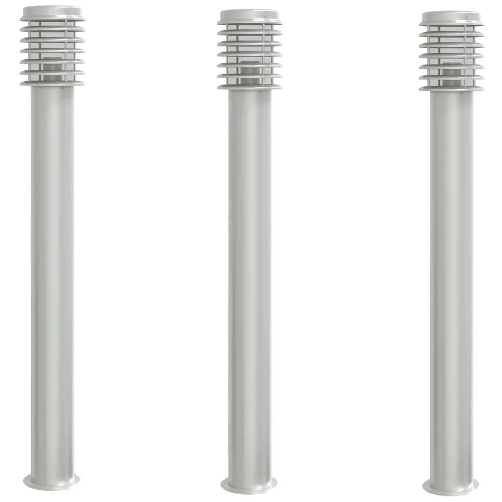 Lampada da terra per esterni in argento 3 pezzi 110 cm acciaio inox argento 02_0042556