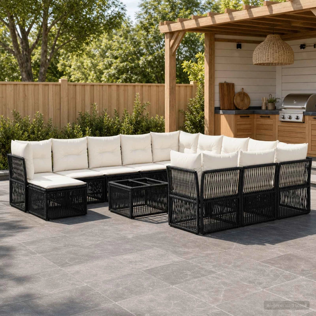 Set Divano da Giardino 13 pz Nero polyrattan 3434461