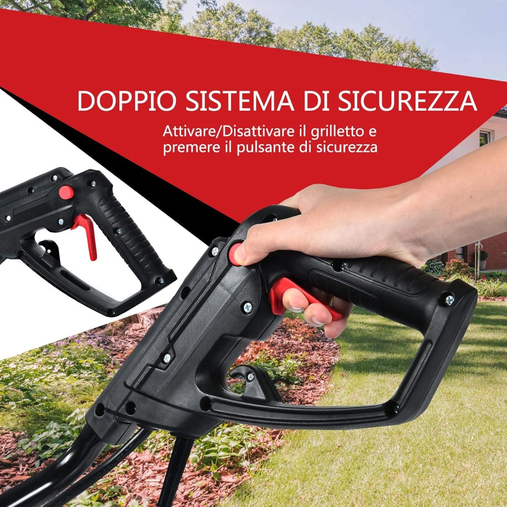 Motozappa Elettrica 1500W, Zappatrice Elettrica con Maniglia Pieghevole, Ruote Regolabili, 6 Lame, Velocità 400 PRM, Profondità 22 cm, Larghezza 43 cm (Rosso, 1500 W)