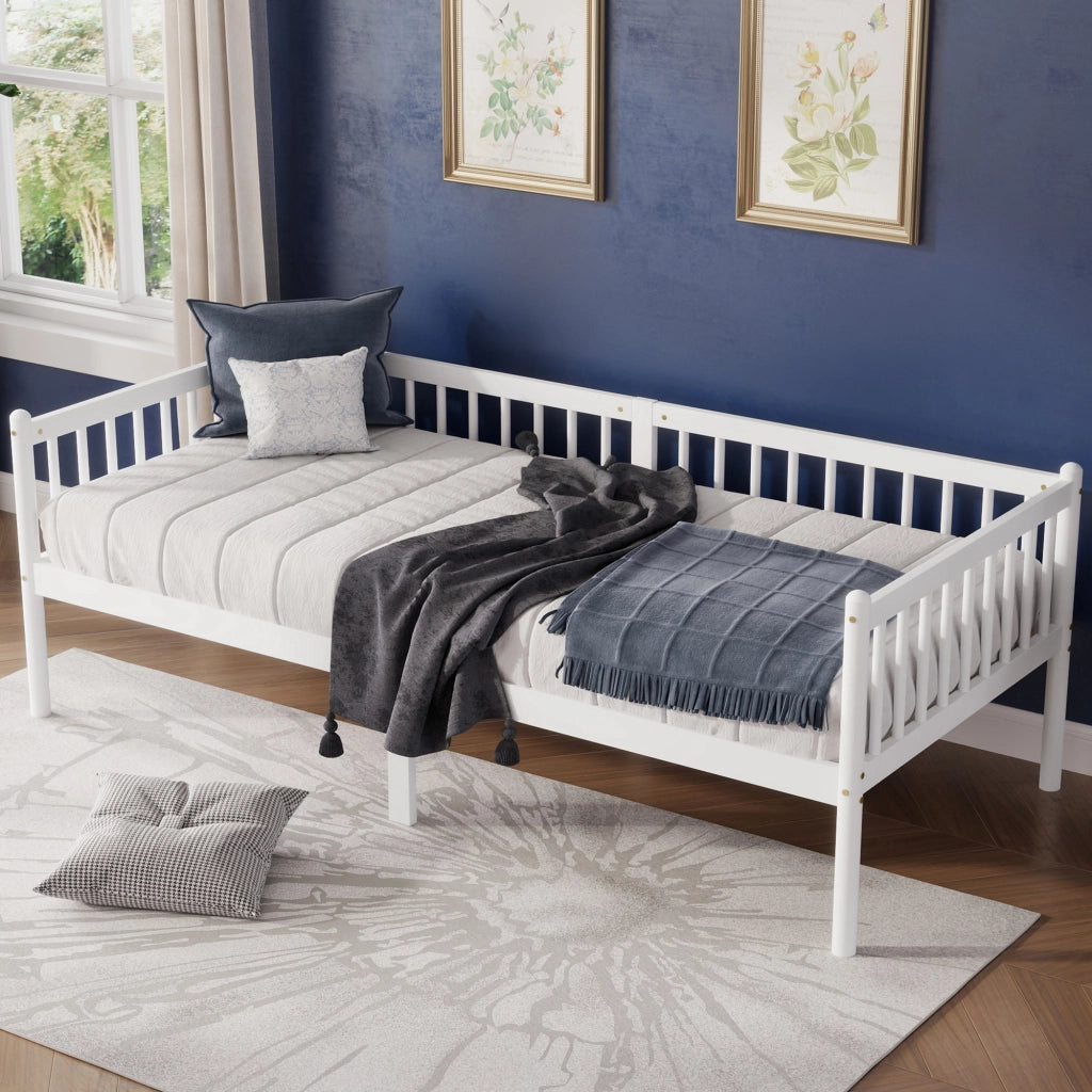 Letto singolo 90 × 200 cm con barriera su 3 lati, 14 listelli, senza materasso, in pino bianco