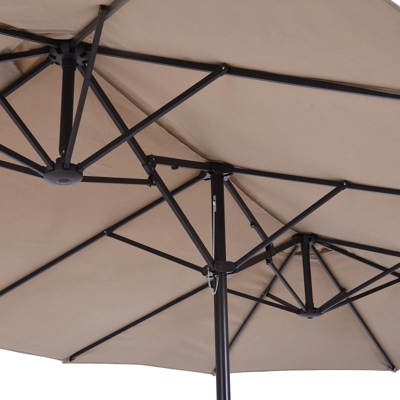 Doppio parasole ovale da mercato 460 x 270 x 240 cm con manovella colore caffè chiaro perfetto per giardino e terrazza