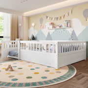 Letto a baldacchino per bambini bianco in pino con rete di sicurezza 140x190 cm