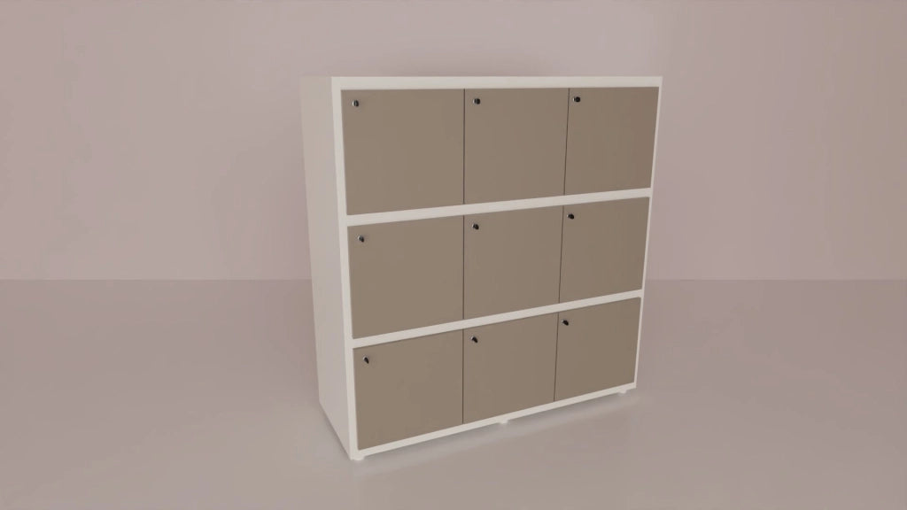 Casellario a 9 posti con struttura bianca in melaminico e ante colorate cm. 153,1x55x156,4h