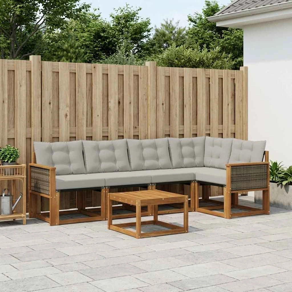 Set di divani da esterno 6 pz Naturale e Grigio Chiaro 3381963