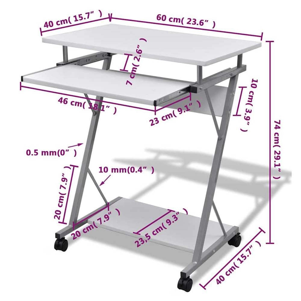 Computer Table Computer Cart PC Table Office Table Laptop On Wheels White