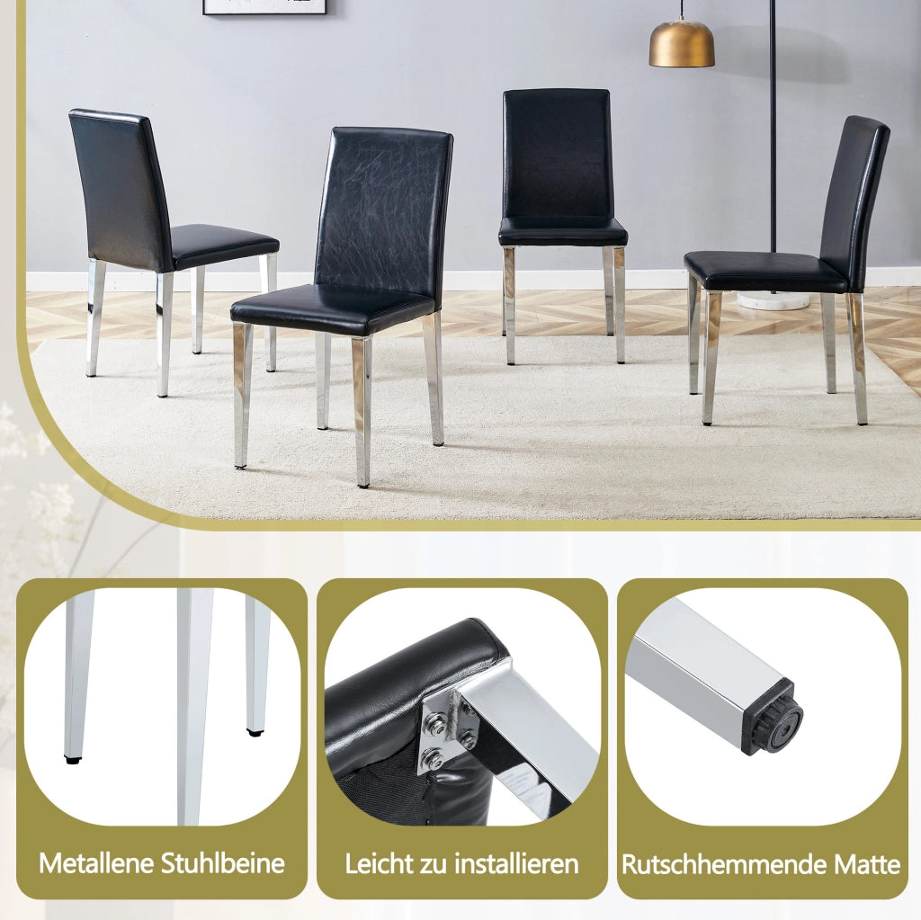 Set 2 sedie da pranzo moderne in PU nero con gambe in metallo argentato; h 90 cm