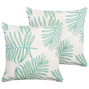 Set di 2 cuscini da esterno in tessuto di poliestere beige e verde con motivo a foglia di palma 45 x 45 cm esterno interno giardino