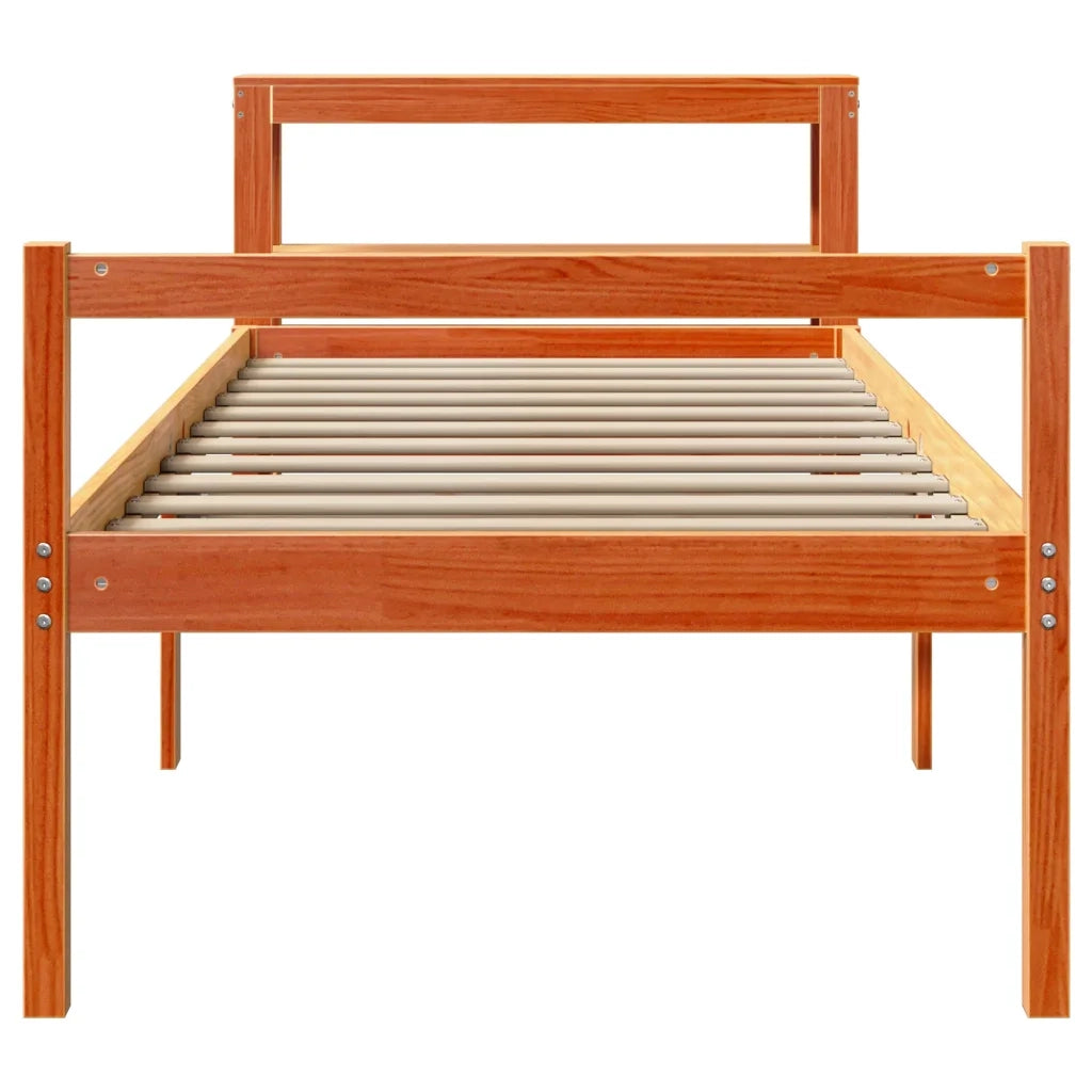 Giroletto con Testiera Marrone Cera 75x190 cm Massello Pino 3305875