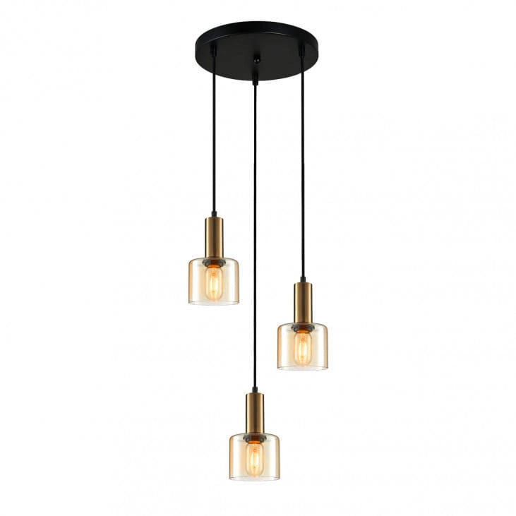 Lampadario Italux Santia rame vetro 3 luci E27 dimmer
