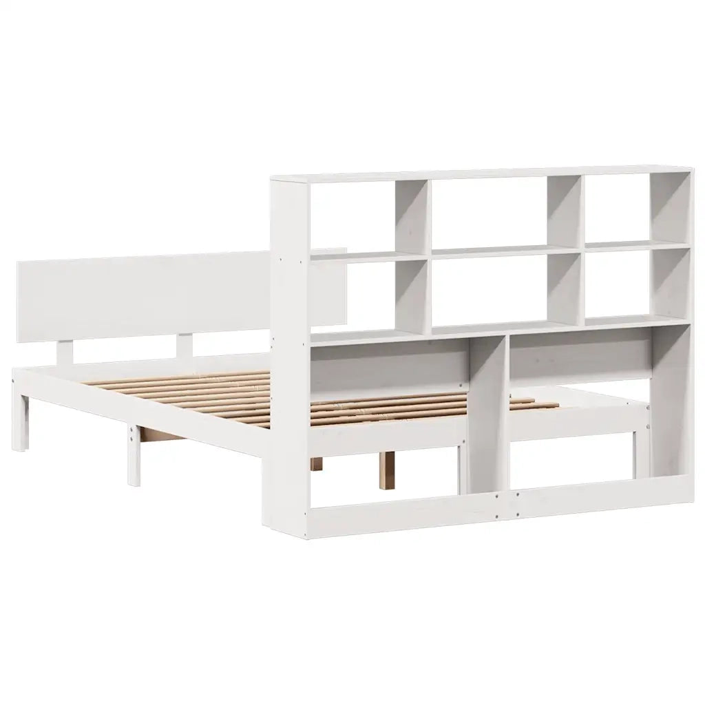 Letto Libreria senza Materasso-Struttura Letto con contenitore Bianco 160x200 cm Legno di Pino 348445