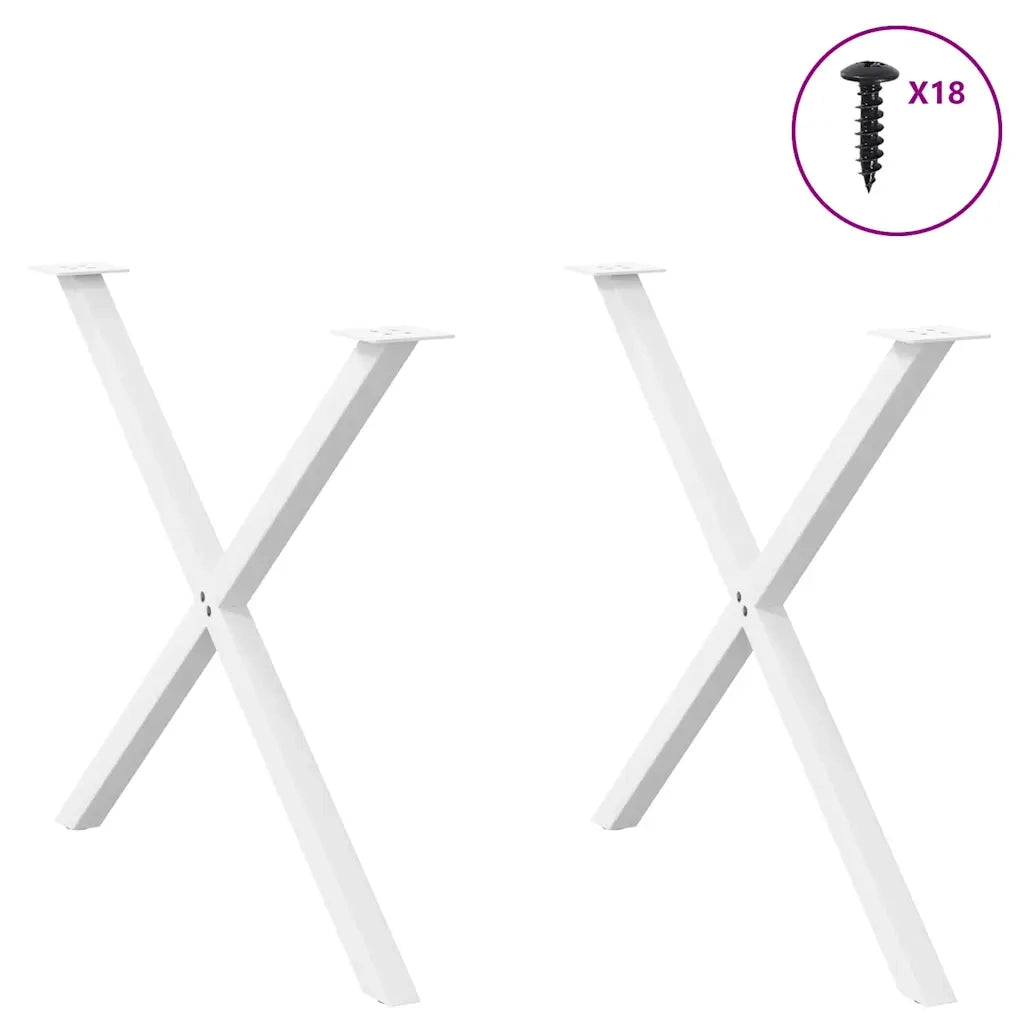 Gambe per tavolo da pranzo a forma di X 2 pz | Piede del tavolo bianche 90x(72-73) cm in acciaio