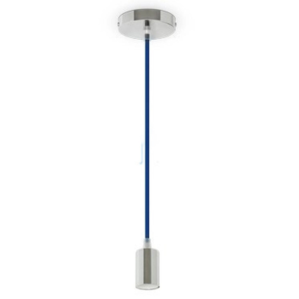 Trade Shop - Pendente In Acciaio Blu A Soffitto Cromato Portalampada Lampada Design Moderno -