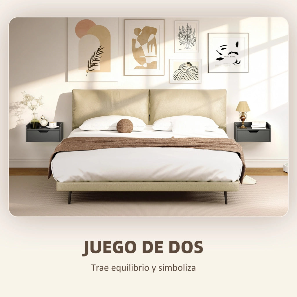 Set di 2 Tavolini da Notte a Parete con Cassetto per Camera da Letto ¨C zephmum ¨C 40x30x19,5 cm Nero