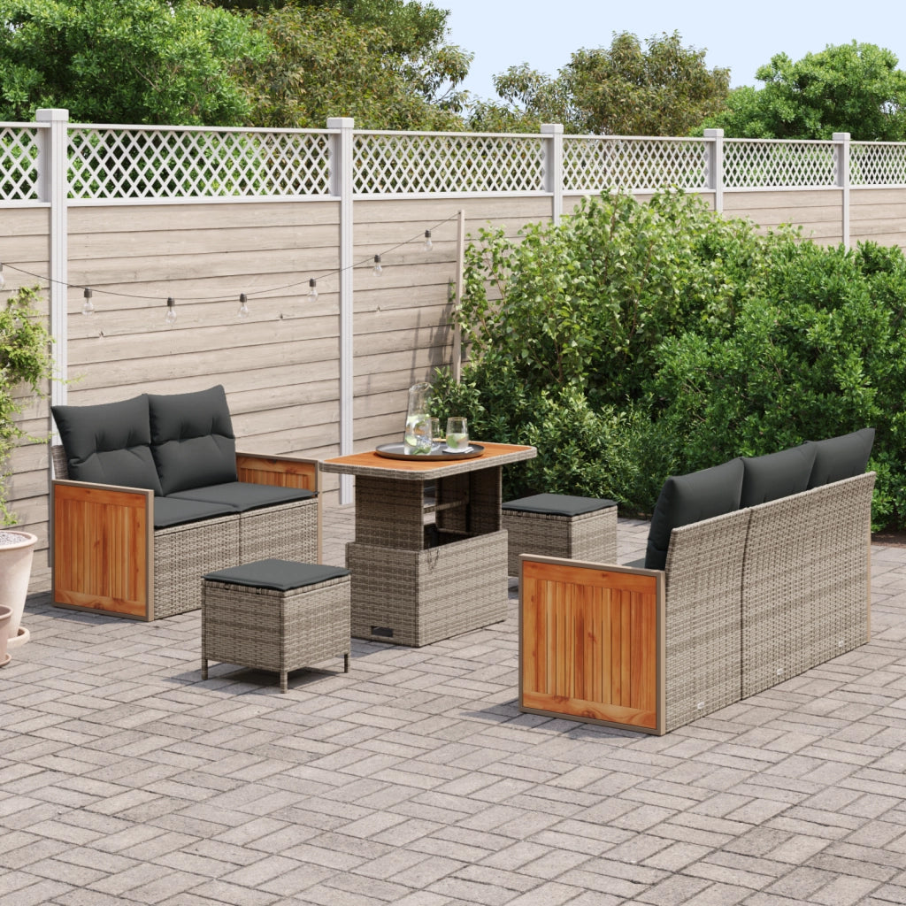 Set di 8 Pezzi di Divano da Giardino con Cuscini Grigio Rattan Sintetico Acacia