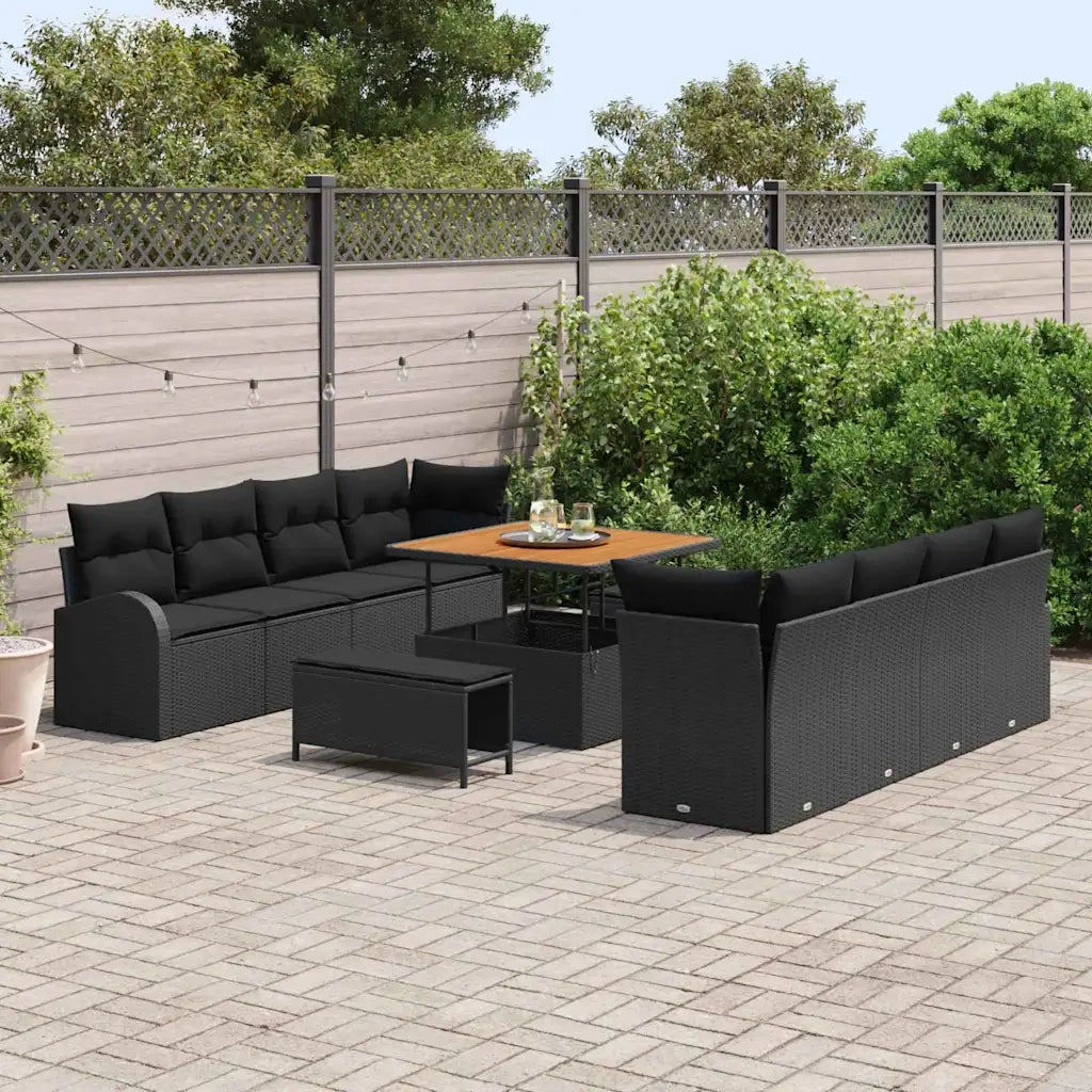 Set Divano da Giardino con cuscino con cuscino 11 pcs Nero