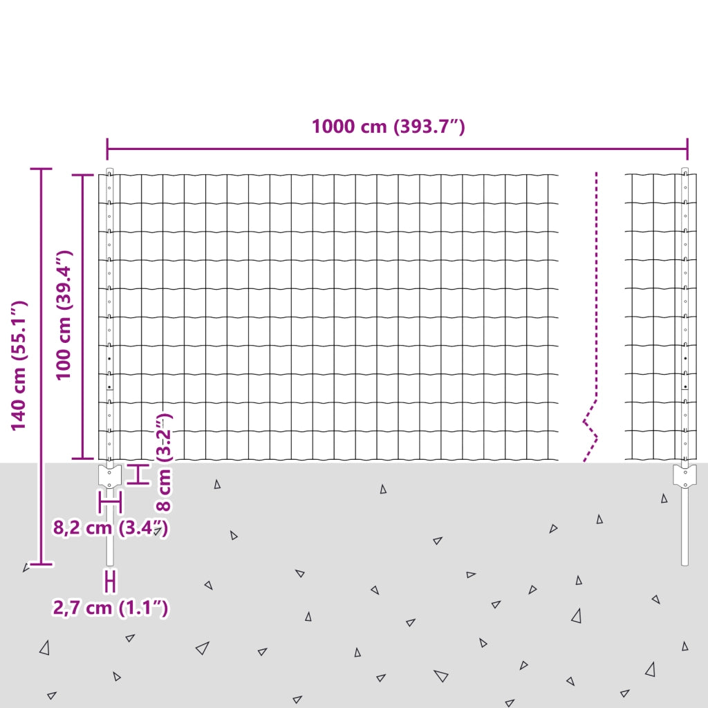 Recinzione Euro con 10 Paletti Argento 1x10 m Acciaio