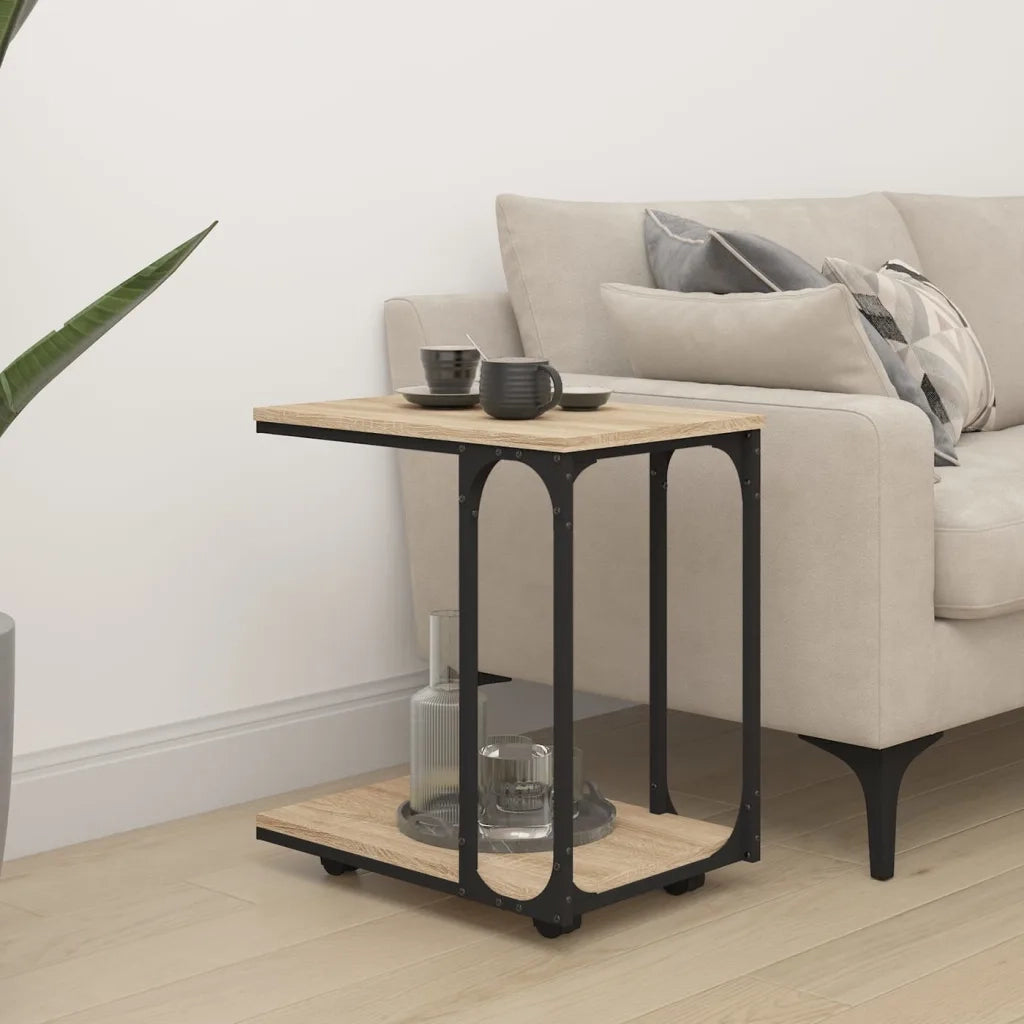 Tavolino con Ruote-Tavolino da soggiorno-Tavolo Rovere Sonoma 50x35x55,5cm Legno Multistrato