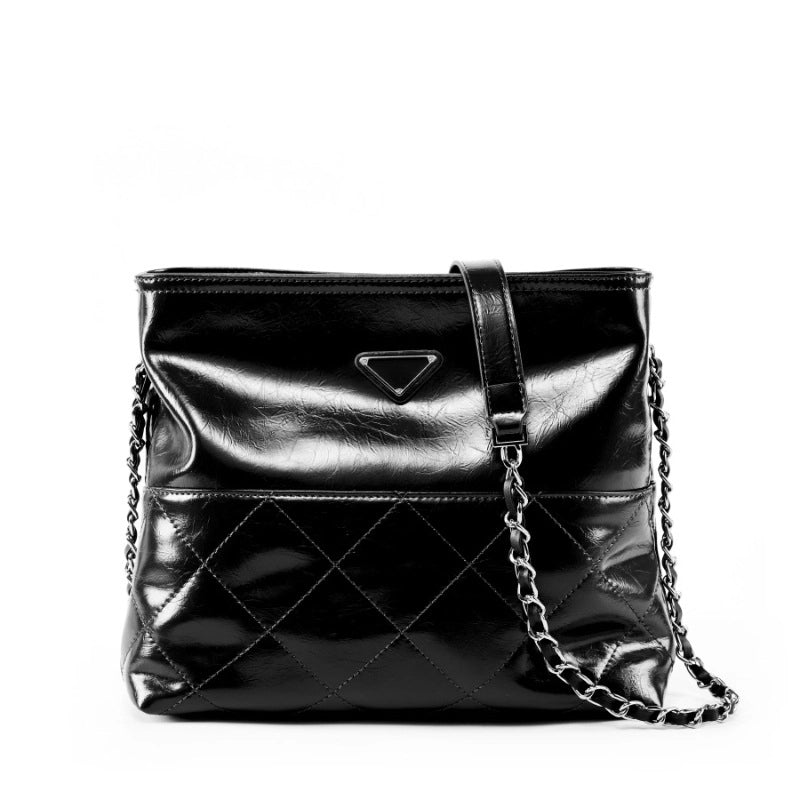 Borsa a tracolla da donna in vera pelle, borsa tote in pelle nera