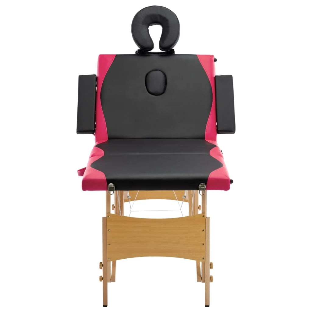 Lettino da massaggio pieghevole a 4 zone in legno nero e rosa 02_0001858